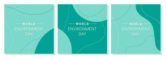 Posters set of World Environment Day , brochure, flyer templates. Eco organic line abstract shape drawing, boho style hand drawn design, simple wallpaper. vector