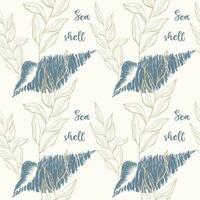 Marine oceanic pattern with Seashell hand drawn. vector