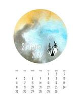 Calendar September 2023 with watercolor circle background. vector