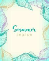 Summer Season vertical banner card with seashell hand drawn. vector