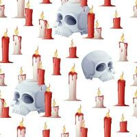 Seamless pattern for Halloween with a skull and candles. Suitable for wrapping paper, wallpapers, textiles. vector