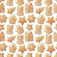 Seamless pattern with Christmas gingerbread. Texture with New Year cookies and white icing. Great for paper, textile, wallpaper vector