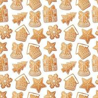 sin costura modelo con Navidad pan de jengibre. textura con nuevo año galletas y blanco Formación de hielo. genial para papel, textil, fondo de pantalla vector