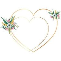 Golden heart frame for valentines day card and wedding invitation. Simple metal heart frame with floral elements vector