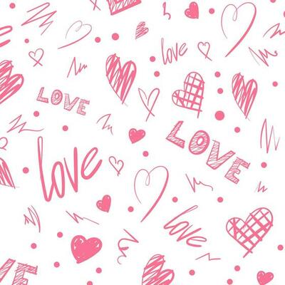Valentine s day seamless pattern. Pink lettering, hand-drawn hearts. Trendy texture for textiles, wrapping paper and more.