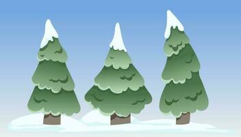 Vector drawn fir trees in the snow. Winter illustration.