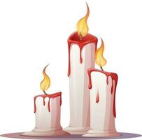 Candles with flame on white background. Vector cartoon illustration