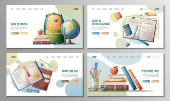 Set of templates web page design. Back to school landing page set. Online learning, education. Background for website. Vector illustration