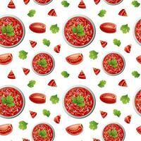 Seamless pattern with salsa, tomatoes and cilantro. Texture with traditional mexican food. Great for fabric, wallpaper, menu vector