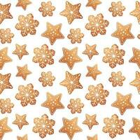 Seamless pattern with Christmas gingerbread. Texture with New Year cookies and white icing. Great for paper, textile, wallpaper vector