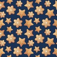 Seamless pattern with Christmas gingerbread. Texture with New Year cookies and white icing. Great for paper, textile, wallpaper vector