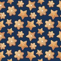 sin costura modelo con Navidad pan de jengibre. textura con nuevo año galletas y blanco Formación de hielo. genial para papel, textil, fondo de pantalla vector