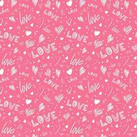 Valentine s day seamless pattern. Pink lettering, hand-drawn hearts. Trendy texture for textiles, wrapping paper and more. vector