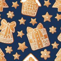 sin costura modelo con Navidad pan de jengibre. textura con nuevo año galletas y blanco Formación de hielo. genial para papel, textil, fondo de pantalla vector