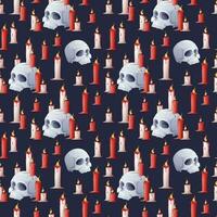 Seamless pattern for Halloween with a skull and candles on a dark background. Suitable for wrapping paper, wallpapers, textiles. vector