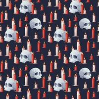 Seamless pattern for Halloween with a skull and candles on a dark background. Suitable for wrapping paper, wallpapers, textiles. vector