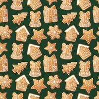 Seamless pattern with Christmas gingerbread. Texture with New Year cookies and white icing. Great for paper, textile, wallpaper vector