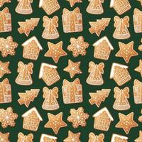 Seamless pattern with Christmas gingerbread. Texture with New Year cookies and white icing. Great for paper, textile, wallpaper vector