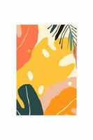 Abstract background with tropical leaves, hand drawn doodle textures. vector