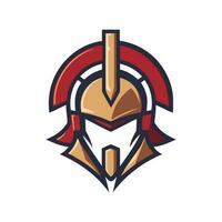 Spartan helmet logo template. Vector illustration in retro style.