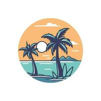 Palm trees on the seashore. Vector illustration in flat style