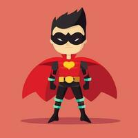 Superhero with red cape and mask. Vector illustration in flat style