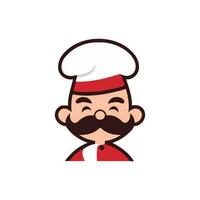 Chef with mustache and hat. Vector illustration on white background.