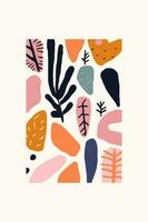 Hand drawn vector abstract creative summer time illustration with tropical leaves and doodle elements in scandinavian style.