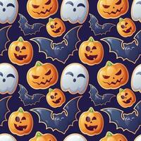 Seamless pattern with Halloween sweets. Cookies in the form of a ghost, a bat, a pumpkin. Trick or treat. Festive texture great for wrapping paper, wallpaper, fabric, etc. vector