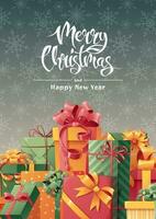Navidad tarjeta con regalo cajas con arcos festivo Navidad antecedentes con invierno decoración. vector ilustración para bandera, volantes, tarjeta, fiesta invitación