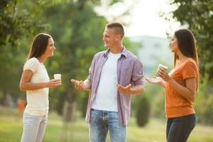 Friends spending time together outdoors photo