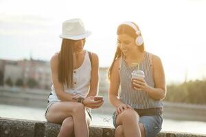 Friends spending time together in the city photo