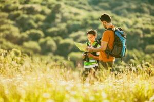 Father and son spending time outdoors photo