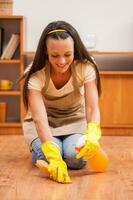 A woman cleaning the house photo