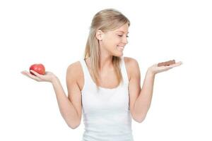 Woman promoting healthy eating habits photo