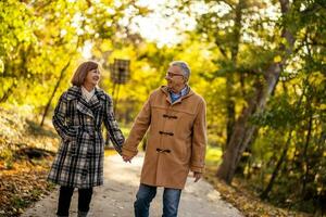 A senior couple spending time together in the park photo