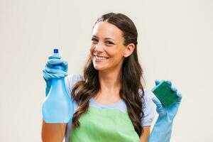 A woman who is going to clean the house photo