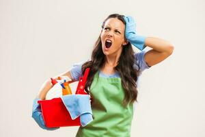 A woman who is going to clean the house photo