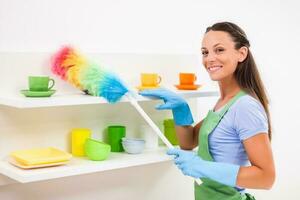 A woman cleaning the house photo