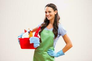 A woman who is going to clean the house photo