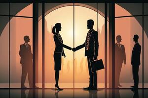 Universal business gesture the greeting between colleagues at the close of an important meeting. Business man and woman ongratulating one another illustration photo