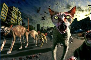 Zombie cats ai generated photo