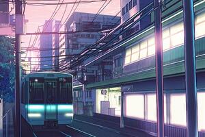 Japón industrial anime paisaje urbano panorama ilustración generativo ai foto