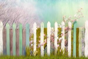 Pastel colors of spring wooden fence illustration photo