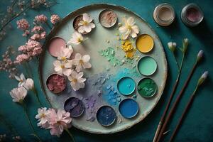 artist palette of pastel colors of spring illustration photo