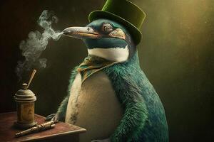Penguin Animal smoking ganja weed illustration photo