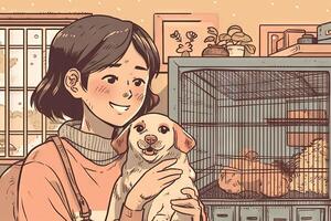 person adopting a pet manga style illustration photo