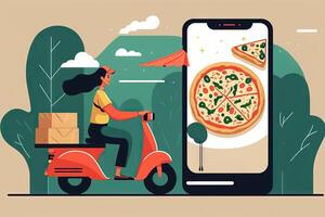 persona utilizando un móvil aplicación a orden comida entrega, enfatizando el conveniencia de en - demanda servicios ilustración generativo ai foto