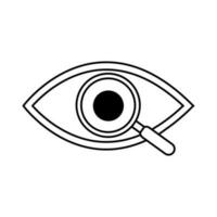 lupa con ojo contorno icono. encontrar icono, investigar concepto símbolo. ojo con aumentador vaso. apariencia, aspecto, mirar, vista, creativo visión icono vector