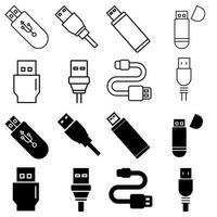 USB icono vector colocar. destello conducir ilustración firmar recopilación. almacenamiento símbolo.